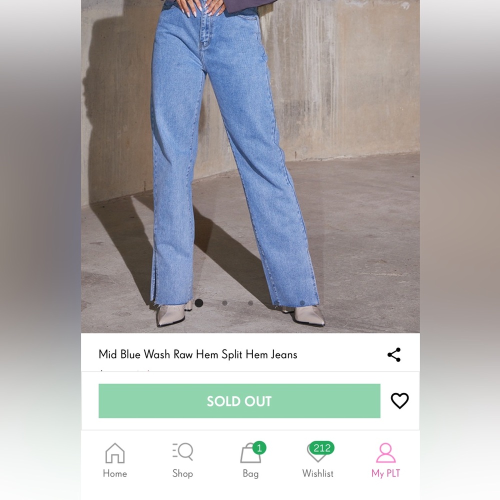 Mid Blue Wash Raw Hem Split Hem Jeans